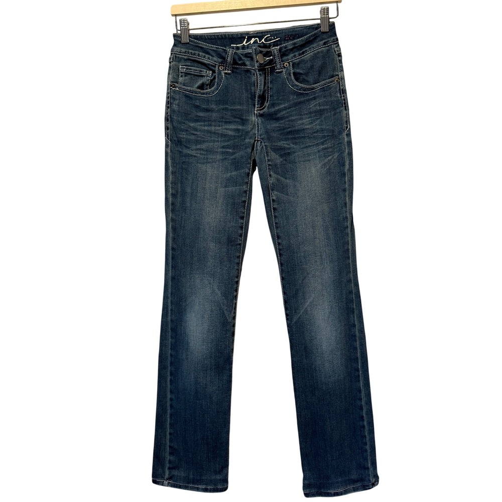 INC International Concepts Womens Straight‎ Leg Jeans Dark Wash Size 0